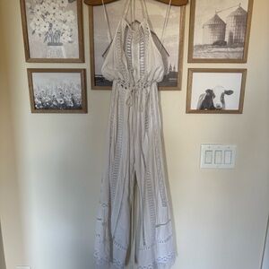 Free People Sydney Sky White Lace Halter Wide Leg Jumpsuit